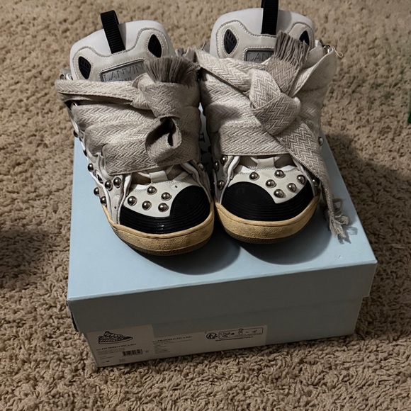 Lanvin White and Black Studded Sneakers